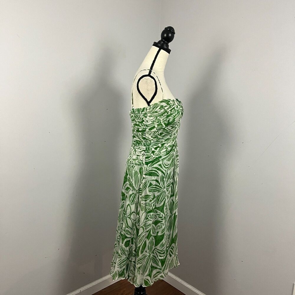 Tadashi Collection 100% Silk Green/White Floral Cocktail Dress Women's 10 - Picture 6 of 9